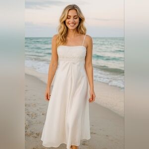 Source Unknown Cream Midi Dress with Spaghetti Straps